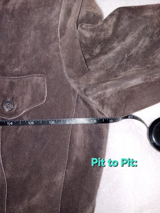 Vintage 90s Anne Klein Suede Leather Jacket Brown Mandarin Collar Button Front M - Picture 9 of 11